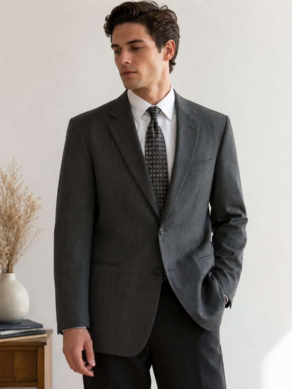 Stafford Washable Wardrobe Gray Pinstripe Blazer Men’s 44 Short Wool Blend